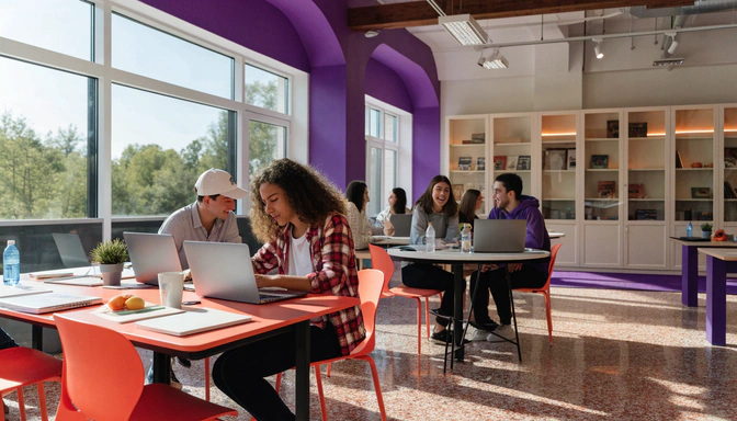 Estudiantes trabajando con laptops en el aula